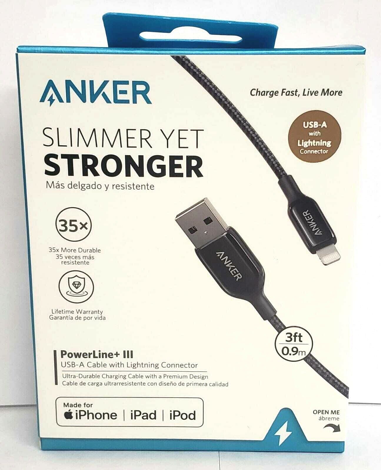 navn at retfærdiggøre Centralisere Anker 3 FT Powerline III Lightning to Usb-a Cable for iPhone iPad iPod for  sale online | eBay