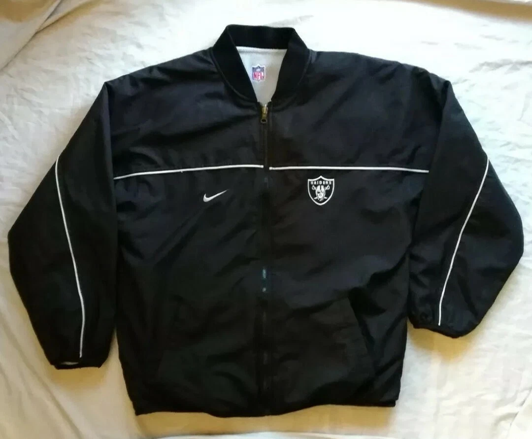 NIKE NFL Raiders Reversible Men s L Bomber Jacket 90s Vintage Zip Fleece Black