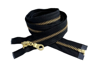 YKK#5 4'' - 36'' Brass Nomex Fire Retardant Separating (Jacket) Zipper -BLACK Tape