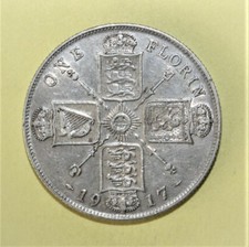 S1 - Great Britain 1 Florin 1917 Extremely Fine +++ Silver Coin - King George V