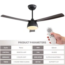 52 Inch Outdoor Patio Ceiling Fans Adjustable 22W LED Lights Home Decor 110-120V