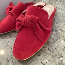 Nordstrom BP Maddy Mules Red Suede Knotted Bow Slip Ons (7.5 M)