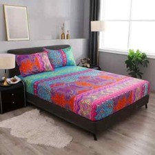 2/3pcs Boho Colorful Fitted Sheet Set, Soft Comfortable Bohemian Bedding Set, Fo