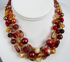12" Cranberry, Brown, Red Multi-strand Beaded Necklace