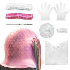 9 Pcs Highlight Cap Kit, Silicone Highlighting Cap Hair Dye Cap with Holes Reusa