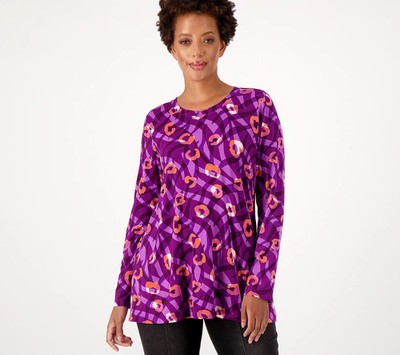 2800 LOGO by Lori Goldstein Printed Rayon 230 Scoop-Neck Long Sleeve Top Size 1X