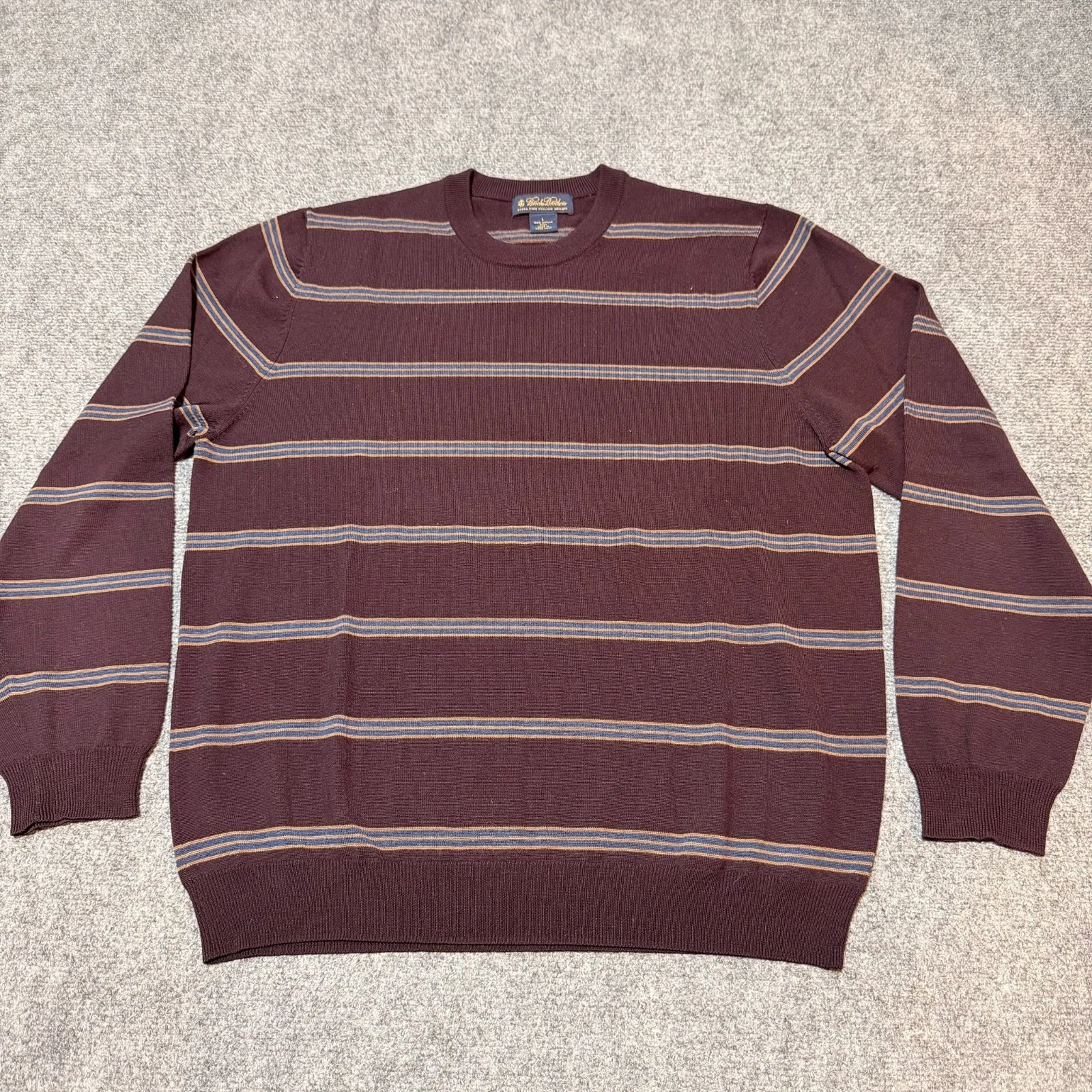Brooks Brothers Sweater Mens Large Striped Wool Long Sleeve Ribbed Hem Cuffs