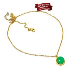 Chrysoprase Gemstone 925 Sterling Silver Chain Wedding Birthday Hook Necklace