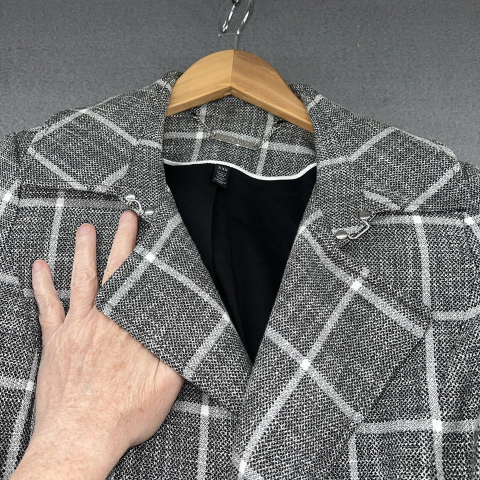 Chaqueta de la Casa Blanca Mercado Negro para Mujer XXS Trevi Gabardina a Cuadros con Cinturón Foto 3 de 4