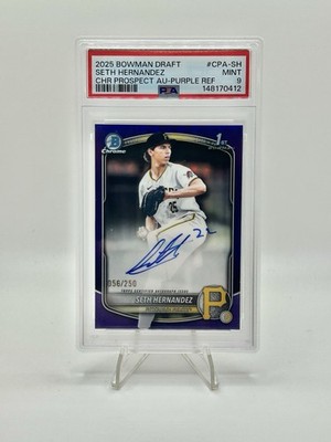 Topps 2025 Bowman Draft Seth Hernandez Chrome Prospect Auto Purple /250 PSA 9