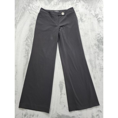 Alfani Mid Rise Wide Leg Dress Pant Size 4 Black Silver Button Tab Waist Stretch