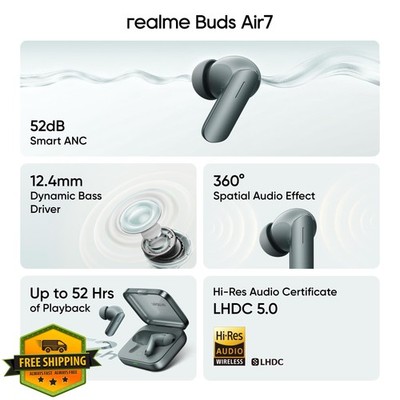 realme Buds Air 7 Green 52Hrs Playtime Hybrid ANC BT 5.4