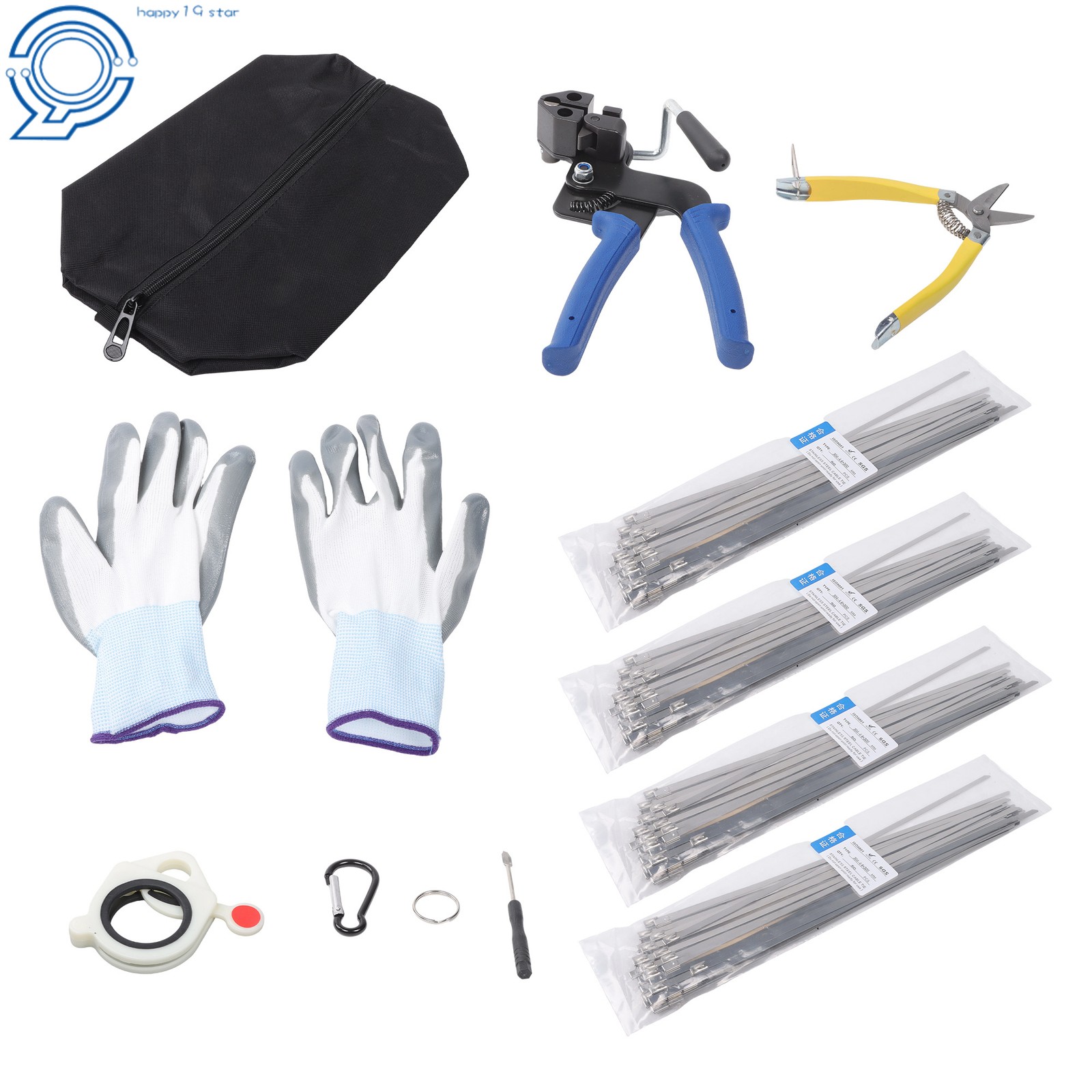 Stainless Steel Cable Tie Gun + 200pc 11.8" Metal Strength 200 Lb Zip Ties
