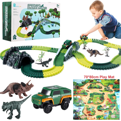 Zacro GYH0022 Dinosaur Toy Racing Car Track Set, 240-Piece Flexible Track Set