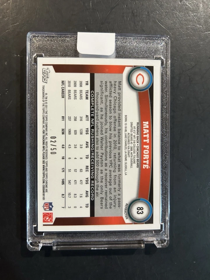 Matt Forte 2011 Topps Chrome #83 Gold Refractor /50 - Image 2 of 2