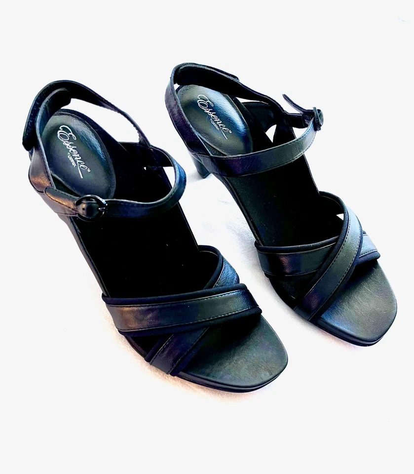 Sandalias de tacón Aetrex Essence Madeline negras con correa cruzada - Talla: 10 M Foto 2 de 4