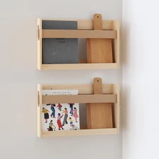 Wall-Mounted Wood Magazine Rack,Size:17.3" x 3.5" x10.6,Magazine Holder for B...
