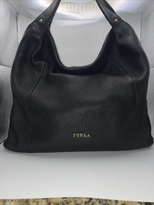 Borsa a tracolla Furla nera italiana pelle ciottolata hobo borsetta borsetta oro dura