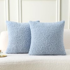 Throw Pillow Covers 18x18 Inch Set of 2,Furry 18" x 18" Pack of 2 Light Blue