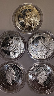 #ad 2022 5 coins quot;TRUTH CONQUERS ALLquot; SAINT HELENA 999 SILVER 1 OZ OUNCE EA. .999 $500.00