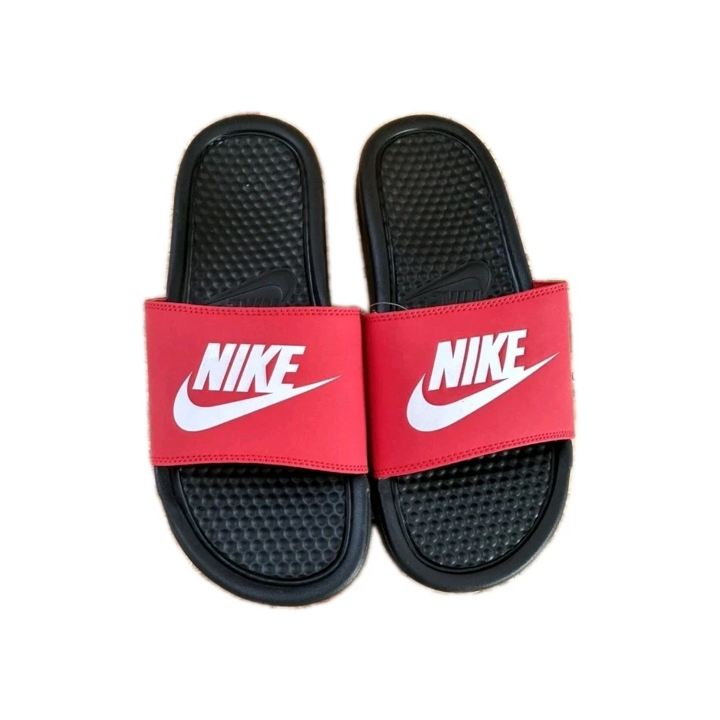 NIKE BENASSI JDI BLACK WHITE UNIVERSITY RED NOIR ROUGE BLANC taglia 4 ciabatta