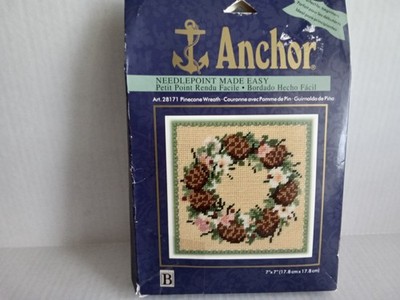 Anchor Needlepoint Kit 28171 Pinecone Wreath 7'' x 7'' Vintage