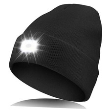 Unisex LED Beanie Hat with Light, USB Rechargeable Headlamp One Size Black