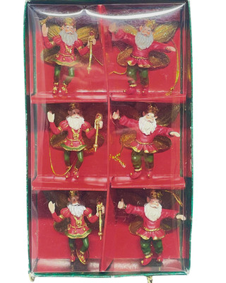 Gisela Graham London Santa w/Fairy Wings Christmas Ornaments 2''H Boxed Set of 6