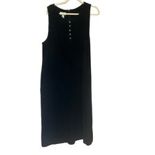 Talbots Vtg Size 14 Black Wale Corduroy Henley Jumper Midi Dress Country Modest