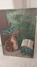 Leo Kahn: Oil on Canvas "Musical Interlude" Original, Vintage.