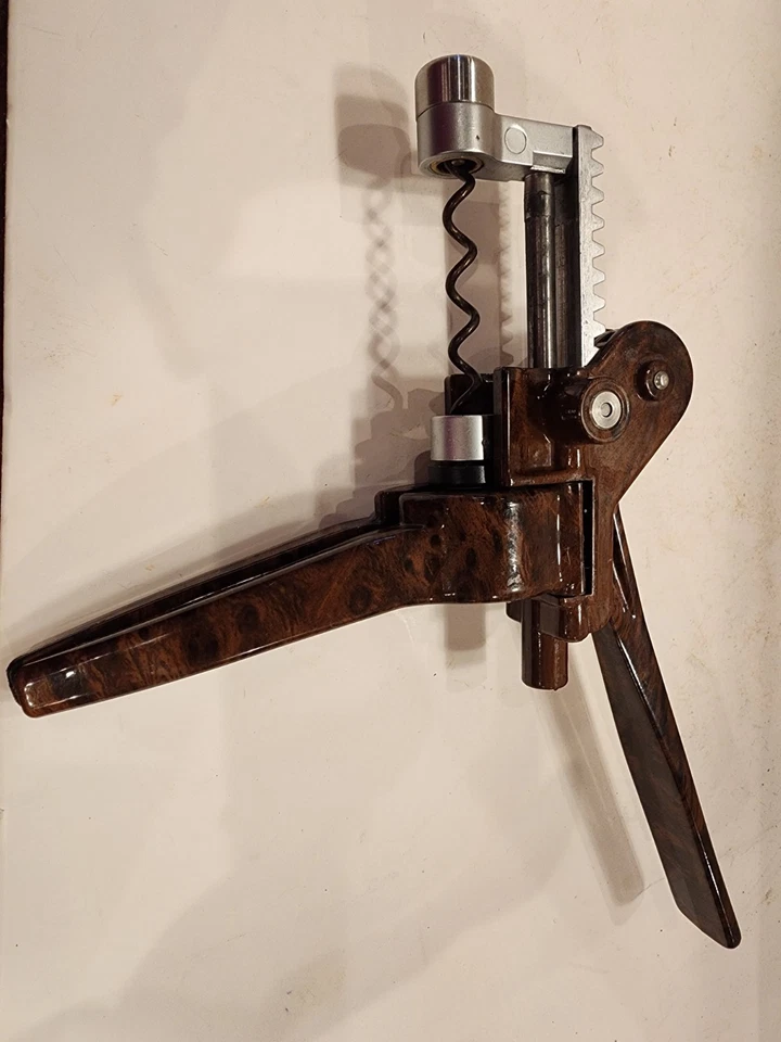 Vintage Le Creuset Screwpull Lever Model Wine Cork Opener - Brown Wood Grain - Image 4 of 4