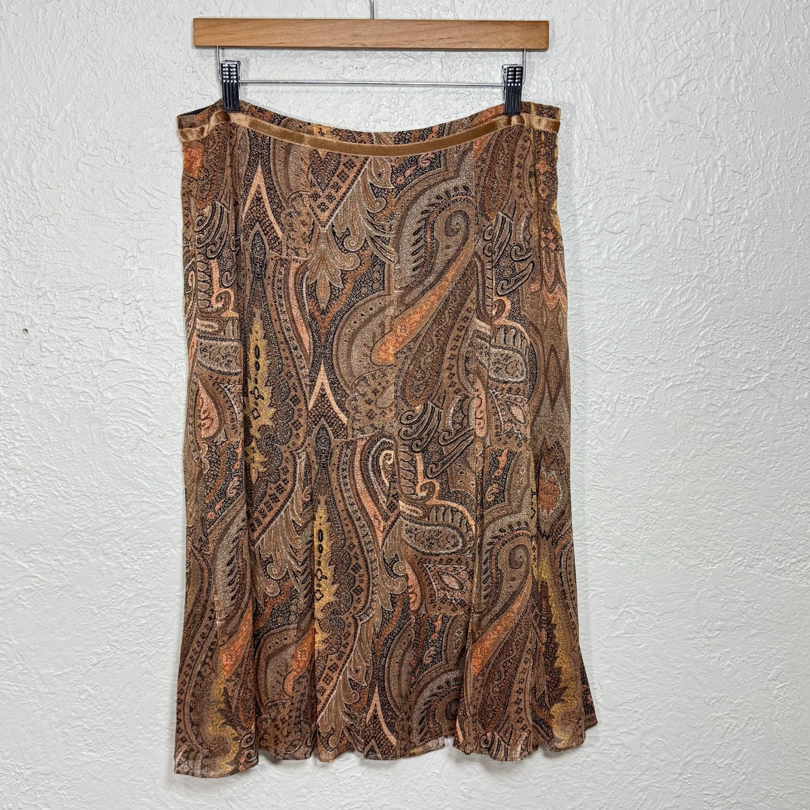 Vtg Y2K 90s 100% Silk Midi Skirt 10 Velvet Sheer Paisley Boho Festival Fairy Art