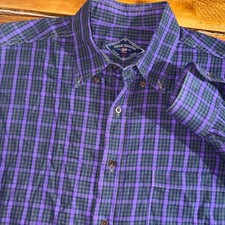 Bills Khakis Sport Shirt Mens Large Purple Green Plaid Button Front LS USA Made