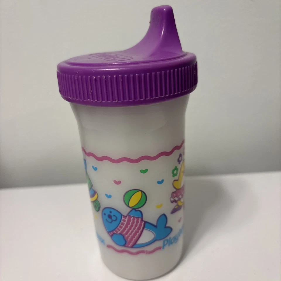 Taza Playtex vintage años 90 con tapa taza para sorber con válvula púrpura Foto 3 de 4