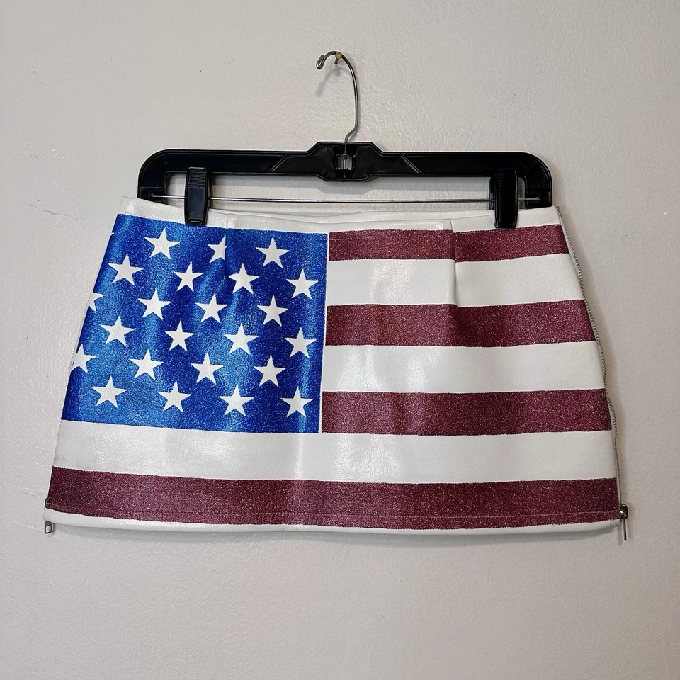 Vtg 90s Y2K GLAMHEAD American Flag Micro Mini Skirt Zippers Faux Leather Medium - Image 4 of 4