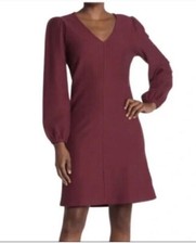 NWT Madewell Texture & Thread Crepe Balloon-Sleeve Dress Burgundy Sz LARGE