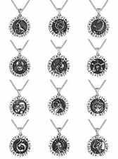 Women Men Zodiac Sign Pendant Necklace Constellation Stainless Steel Box Chain