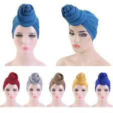 Muslim Women Headscraf Knot Bonnet Long Hijab Turban Hat Head Wrap Cover Caps