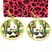 Hot Fashion Blue Green Enamel Cute Panda Bamboo Girls Women Stand Hook Earring