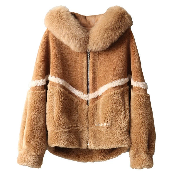OFF WHITE Cappotto parka corto con cappuccio giacca shearling collo pelliccia di volpe grande donna lusso taglia