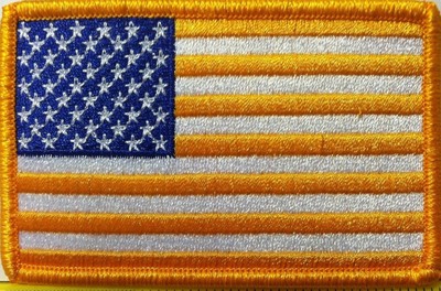 USA FLAG YELLOW & BLUE  Patch  With Hook Adhesive Fastener  Emblem Gold Border