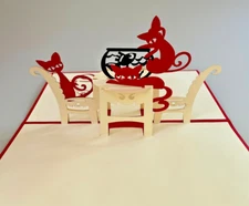 3D Pop-Up  Greeting Card Handcrafted 3 Mischievous Kittens Kitty Cats Fishbowl