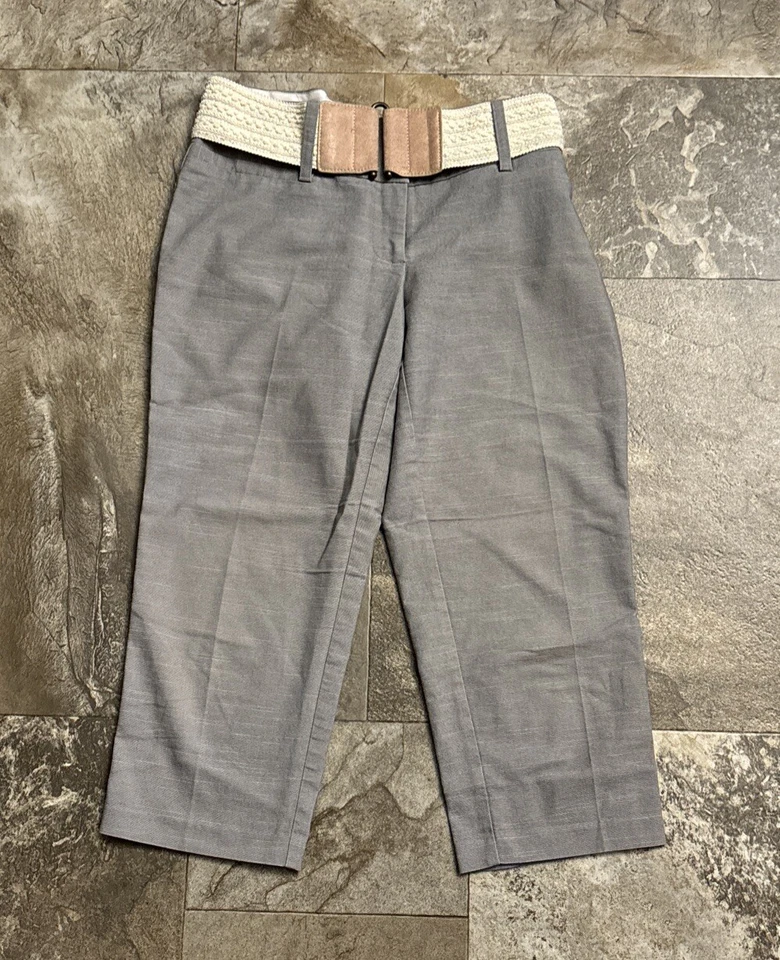 Maurices Lot of 2 gray & brown dress capri pants Sz 7/8 crop belted DR1267 - Image 2 of 4