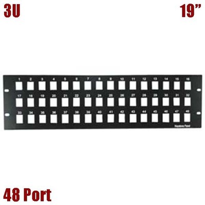 48 Port Blank Patch Panel For Keystone Jack 3U 19'' Rack Mountable Black