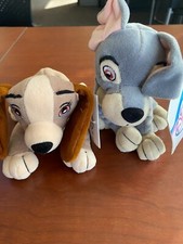 NWT LOT OF 2 DISNEY STORE PLUSH MINI BEAN BAG LADY  TRAMP 6.5 -8" dogs