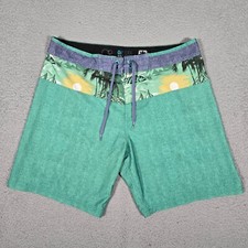 Ocean Pacific OP Shorts Mens 34 Green Floral 8" Board Swim Casual Preppy Logo