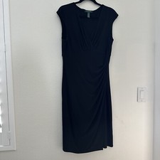 Lauren Ralph Lauren Black Ruched Faux Wrap Dress Size 14
