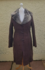 Women's Zelia Mystical Charms Long Brown Faux Suede Winter Coat Size M
