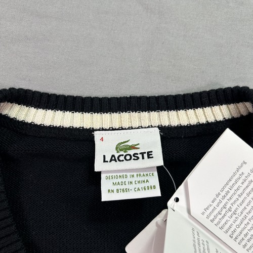 NEW Lacoste Sweater Mens Size 4 Small Black V Neck Cotton Preppy Adult NWT - Picture 5 of 11