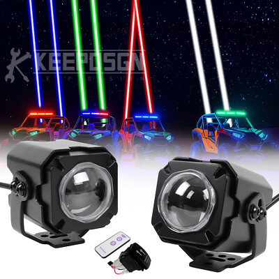 2X Laser RGB LED Whip Lights Whipless Antenna For Can Am Polaris RZR ATV UTV SxS